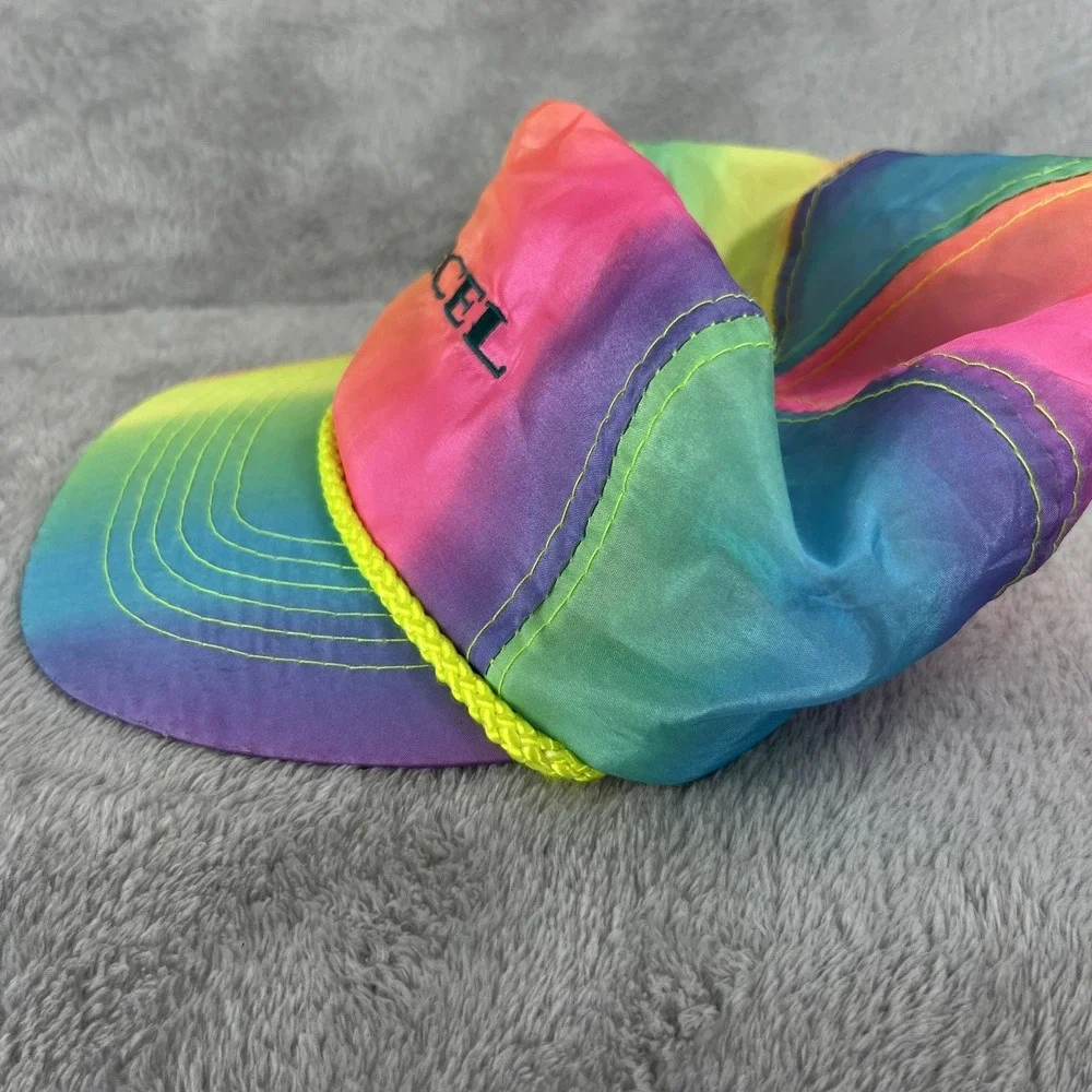 Vintage Otto Cap Accel Rainbow Nylon Rope Hat Multicolor Snapback Retro 80s Cap